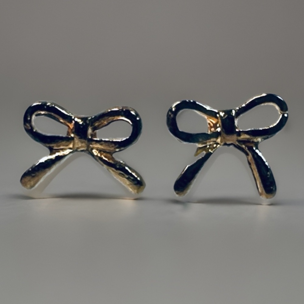 Lightweight, goldtone, minimalist bowtie pierced earrings